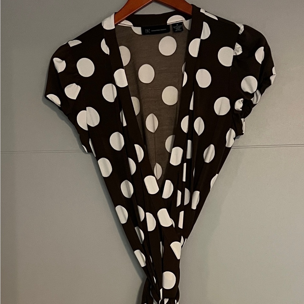 INC International Concepts Brown and Cream Polka Dot Tie Dress